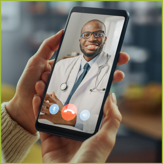 black doctor shown on mobile device