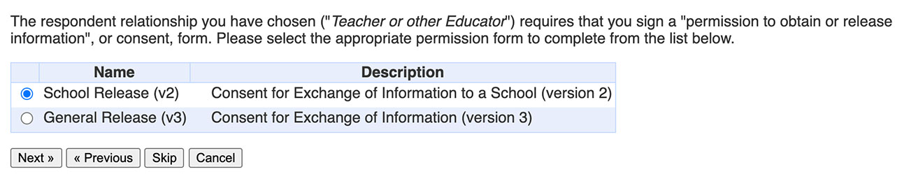 Select Appropriate Permission Form