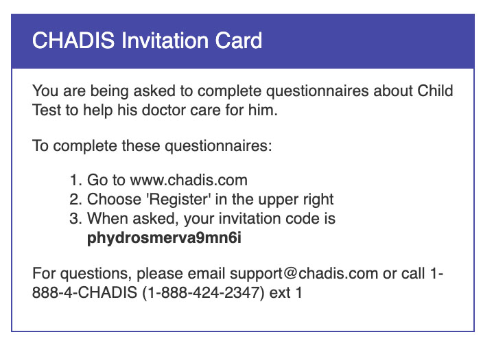 CHADIS Information Card