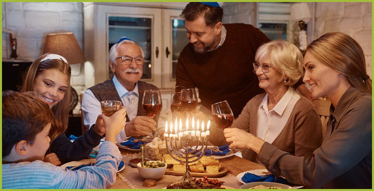 Family celebrating Hanukkah