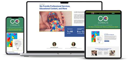 mobile device, desktop and tablet showing Coralis Health website